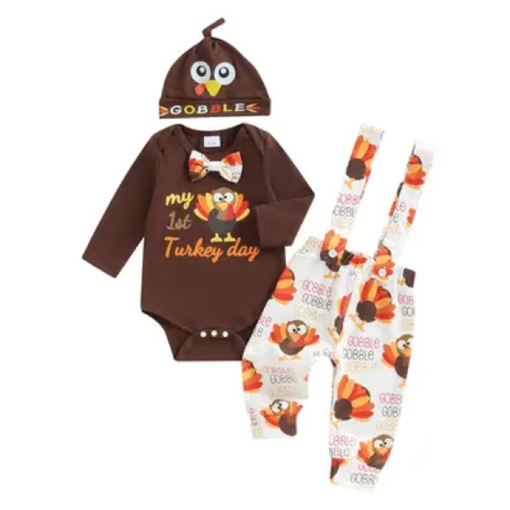 Baby Girl’s First Turkey Day Overall Outfit